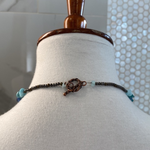 Bronze Bird-on-Branch Pendant -Handmade Beaded Necklace: Hematite, Jasper & more - Picture 6 of 17